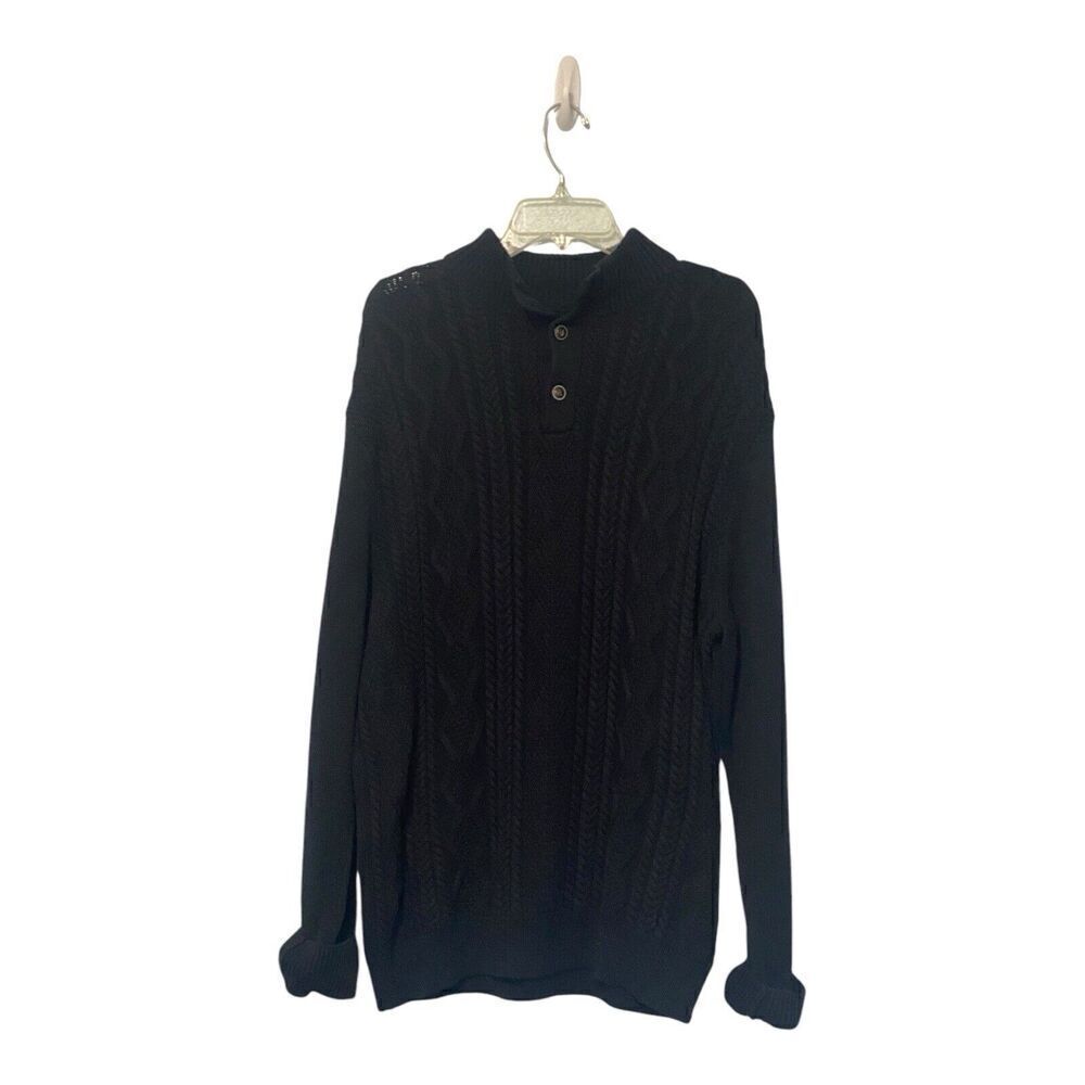 CHAPS RALPH LAUREN Men’s Size Large Sweater Shirt Cable Navy Blue Mock Neck